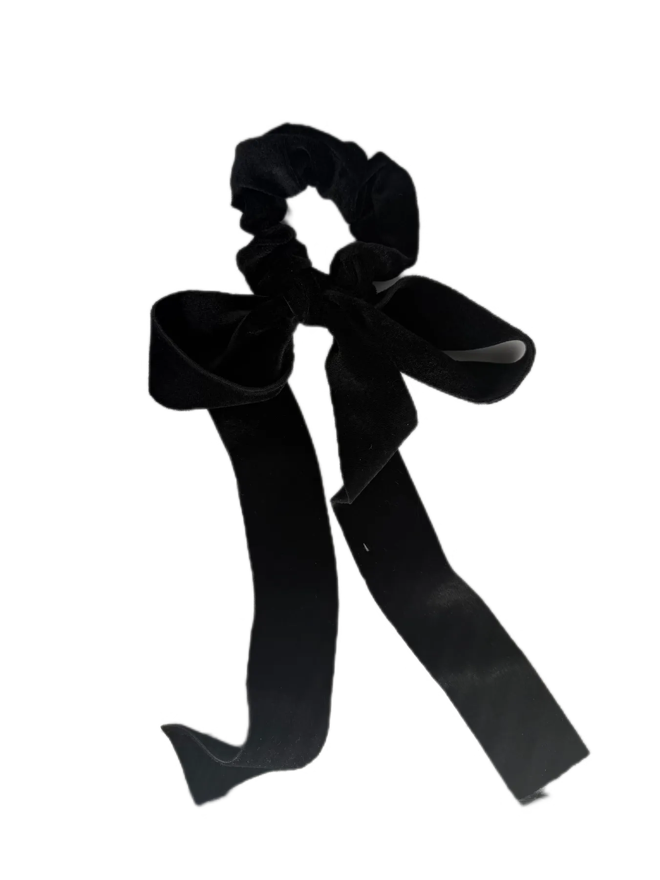 Black scrunchie with a bow on a white background