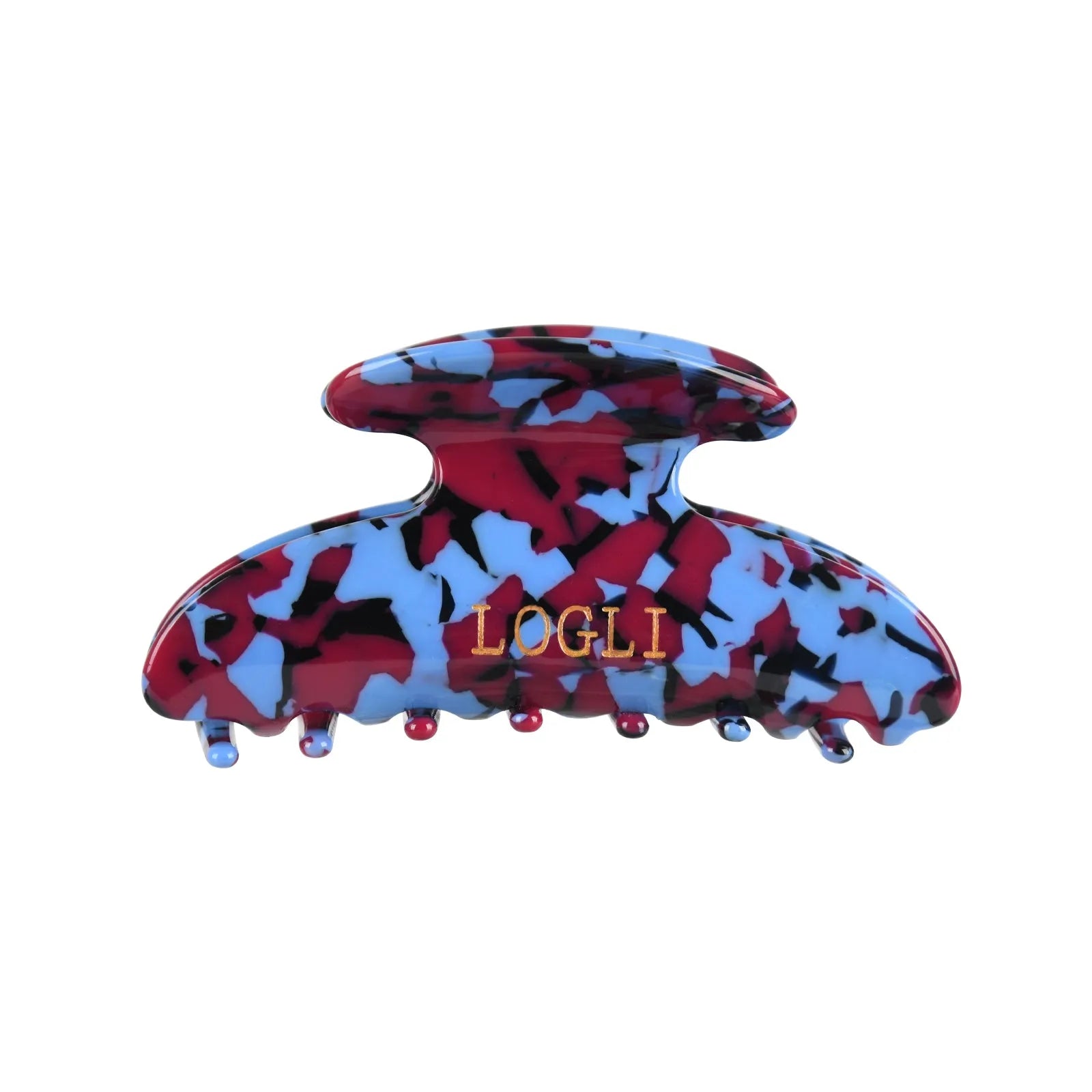Multicolored hair clamp with 'LOGLI' branding on a white background