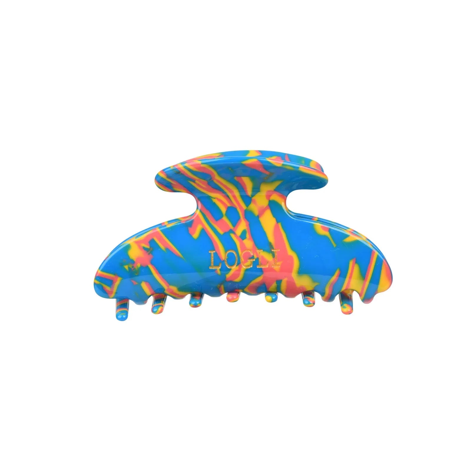 Colorful hair comb with a tie-dye pattern on a white background