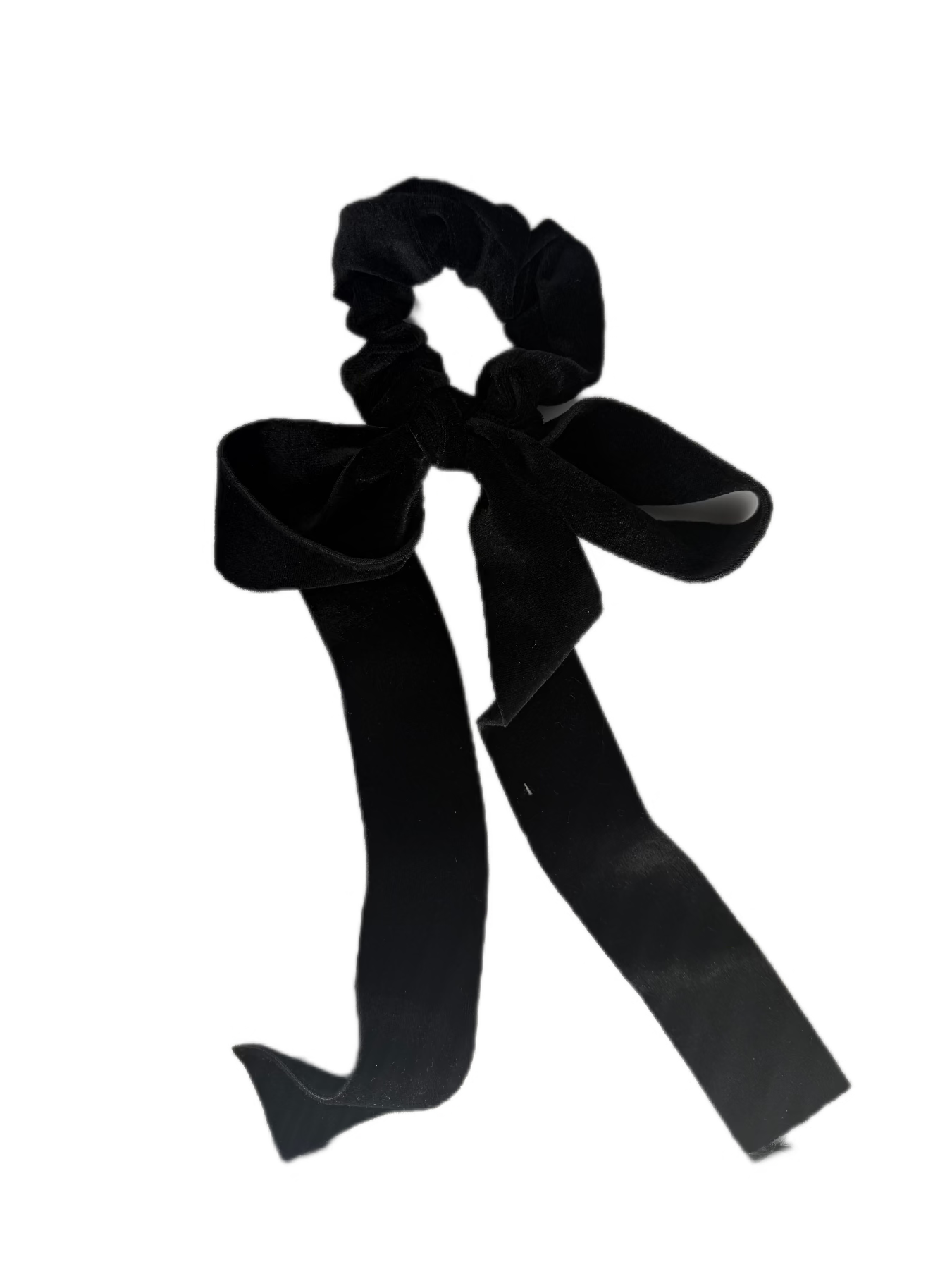 Black scrunchie with a bow on a white background