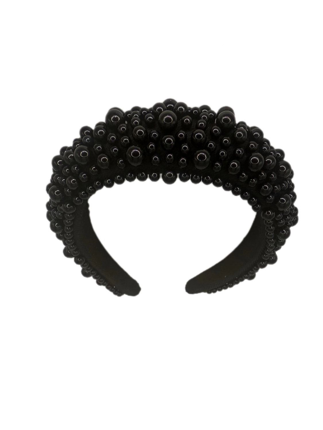 Black beaded headband on a white background